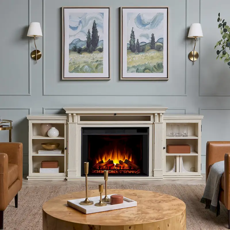 Tracey 84 TV Stand Electric Fireplace in Distressed White