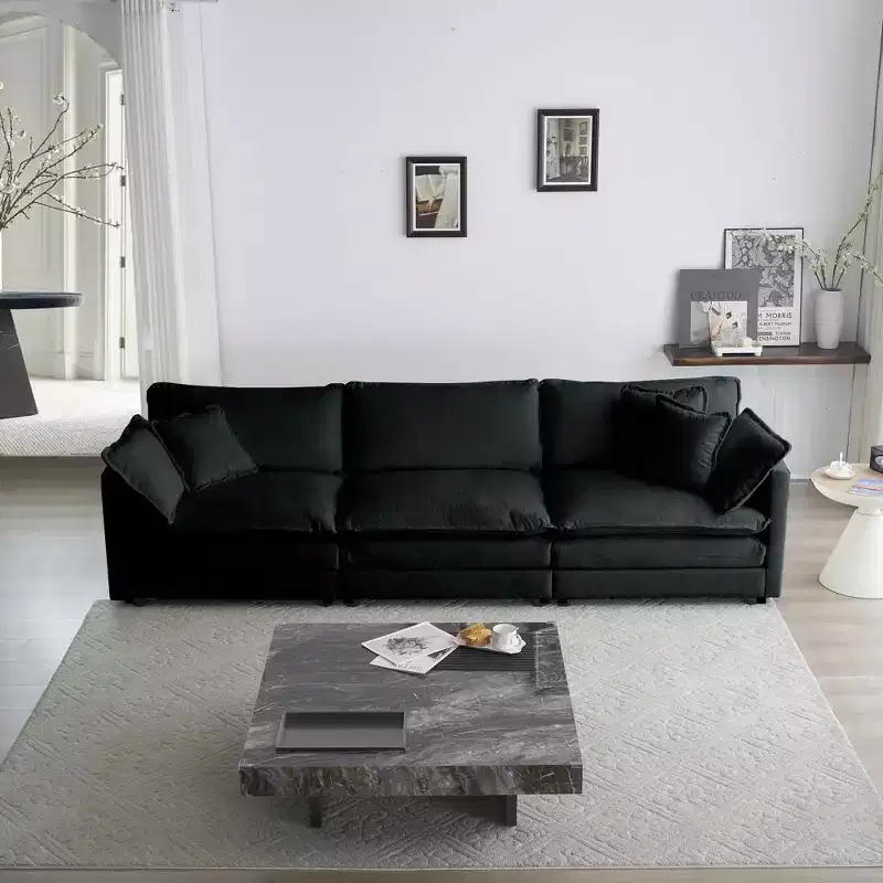 MAYEERTY Free Combination Comfy Upholstery Modular Overside L Shaped Sofa with Reversible Ottoman Black