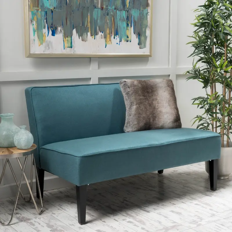 Grey/Royal Blue/Dark Teal Armless Fabric Loveseat, 2-Person