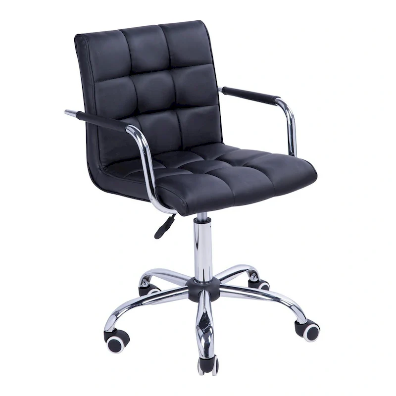 HOMCOM Modern Computer Desk Office Chair with Upholstered PU Leather, Adjustable Heights, Swivel 360 Wheels, Black