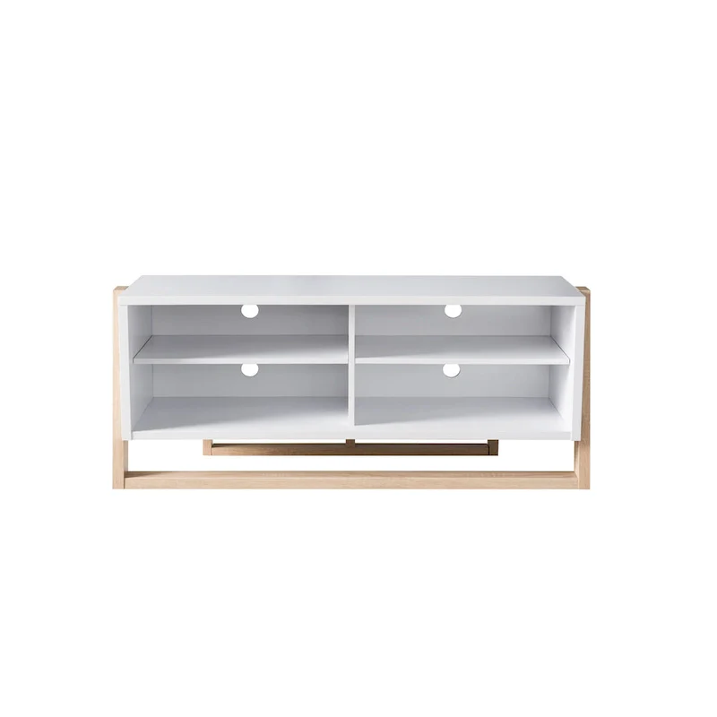 Mid-Century Modern 4-Shelf TV Console, Natural/Distressed Grey, 2 Sizes