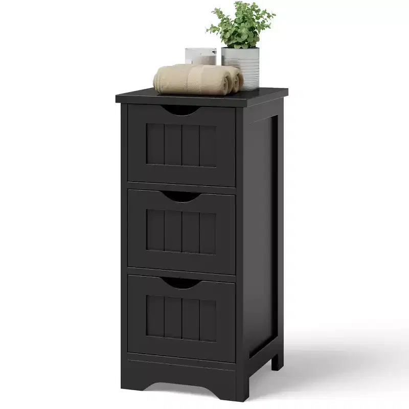 Costway Bathroom Floor Cabinet Freestanding Storage Organizer w/ 3 Drawers