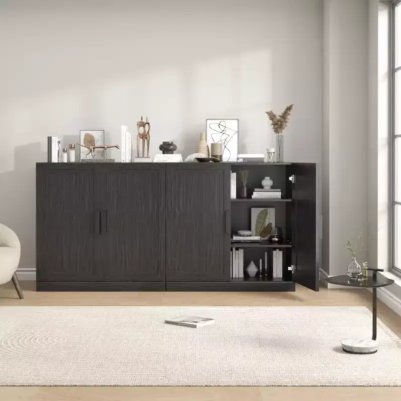 31x62x16 Wood Accent Cabinet in Black, Storage Organizer with Adjustable Shelves for Kitchen Bedroom Entryway Living Room Dinning Room