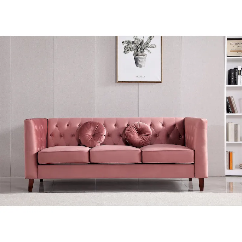 US PRIDE FURNITURE Velvet Classic Chesterfield Sofa with Wood legs