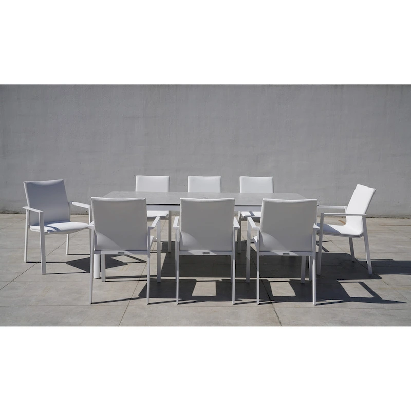 San Giovani White 9-Piece Aluminum Outdoor Dining Set with Sling Set in White - N/A
