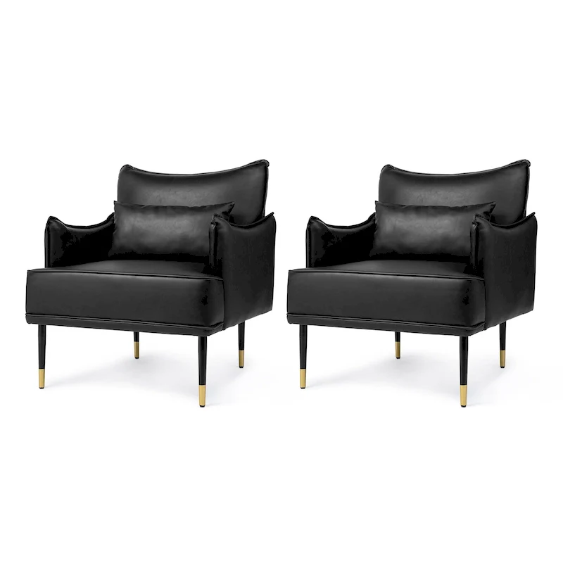Set of 2 Mid-Century Modern Leatherette Armchairs with Side Pocket - 29.5