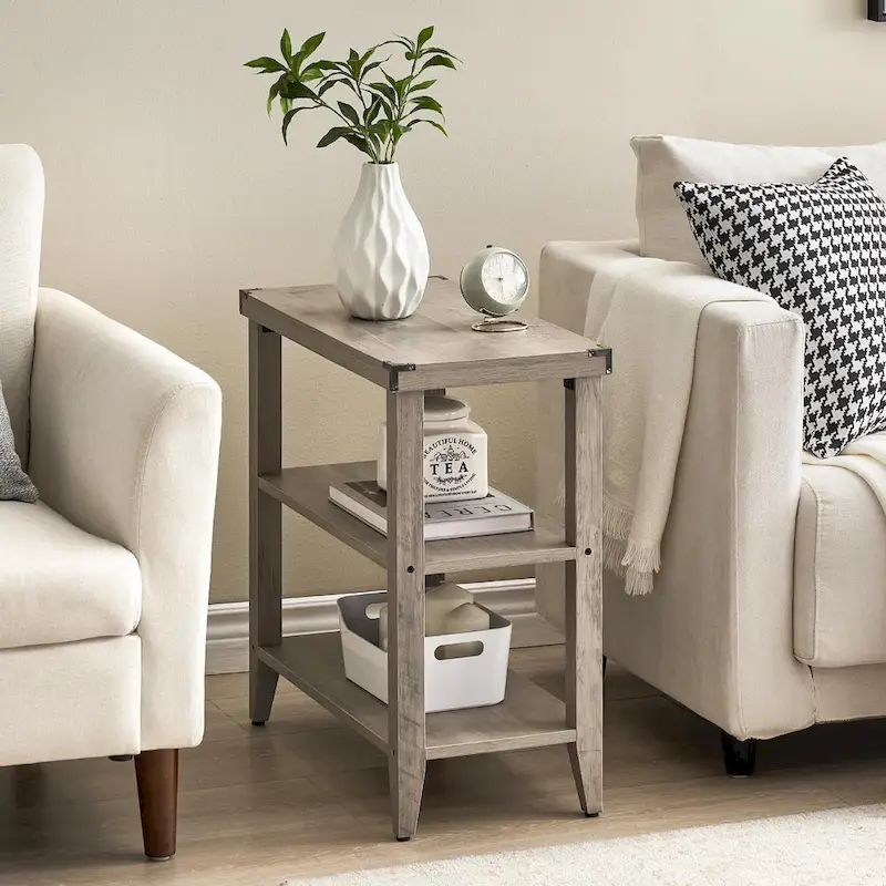 Farmhouse End Table, 3 Tier Rustic Side Table