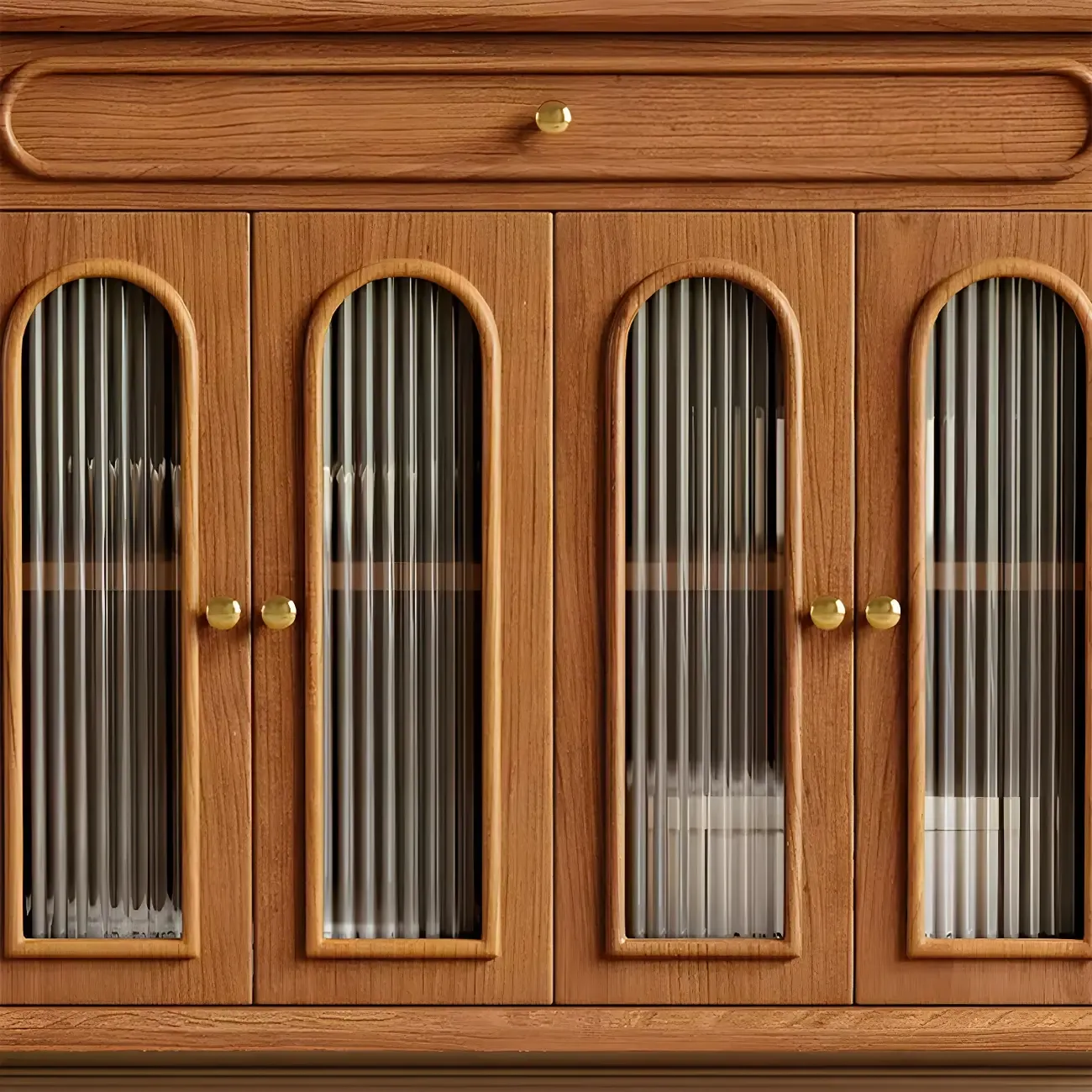 French Country Wooden Buffet Table with Cabinets