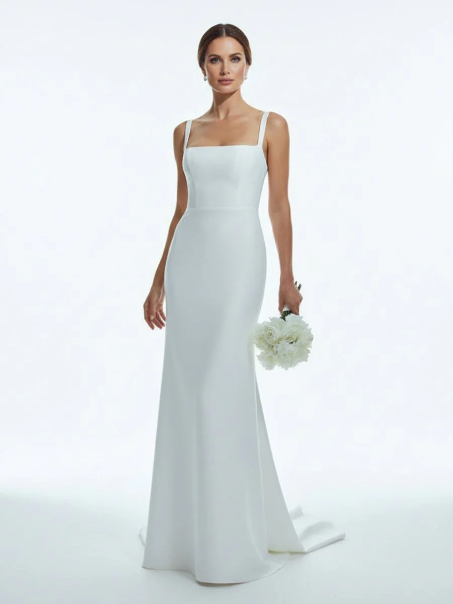 Simple Mermaid Square Neck Satin Wedding Dresses