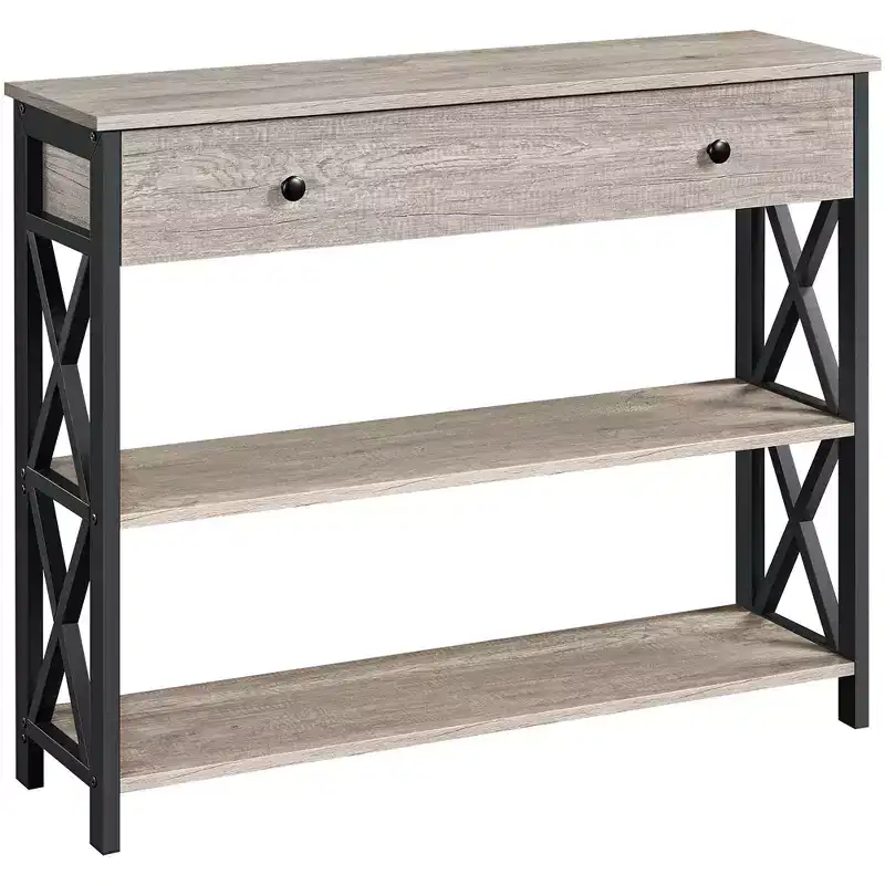 Yaheetech Vintage Wooden Console Table with 1 Drawer and 2 Open Shelves