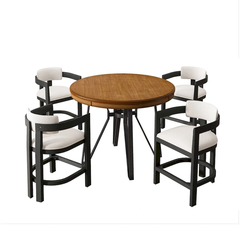 Netia 5-Piece Counter-Height Bar Set with Boucle Upholstered Chairs and Metal Table Base by Christopher Knight Home