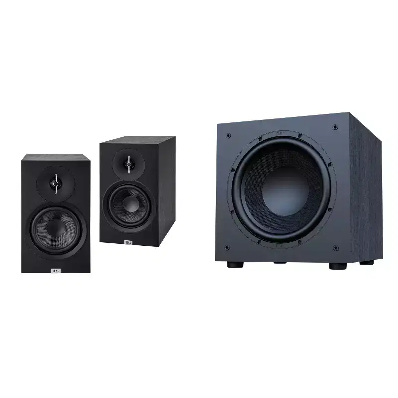 Elac Debut 3.0 Db63 Black Bookshelf Speakers With Debut 12 Inch Subwoofer