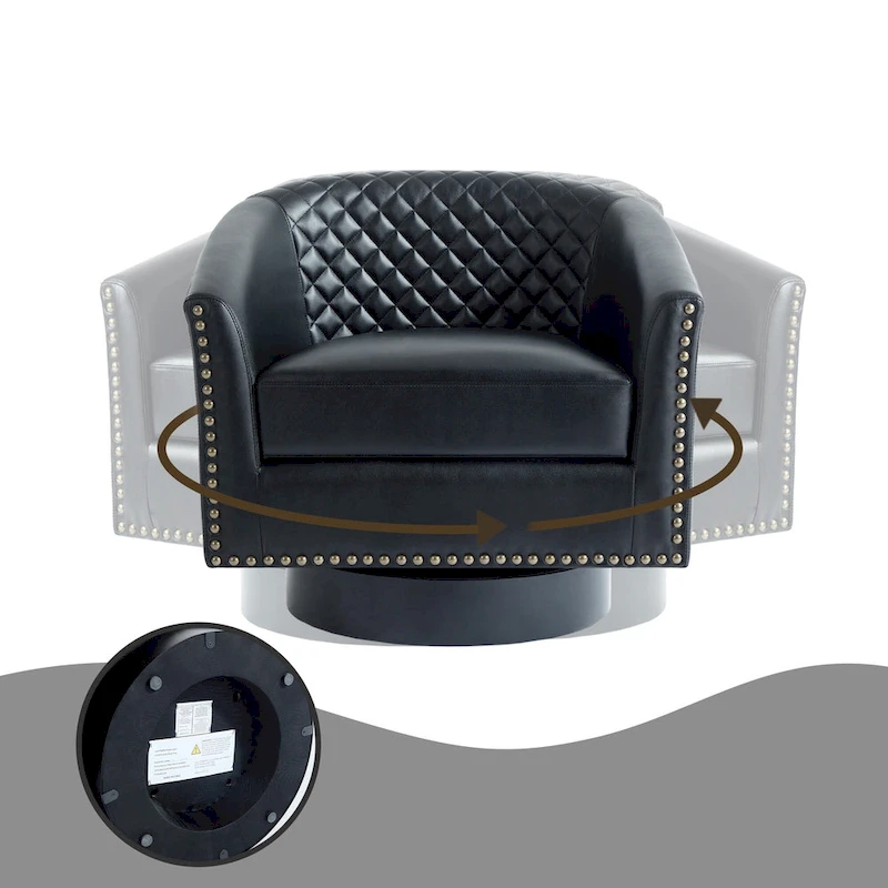 Modern Armchair Faux Leather Nailhead Trim Swivel Accent Chair