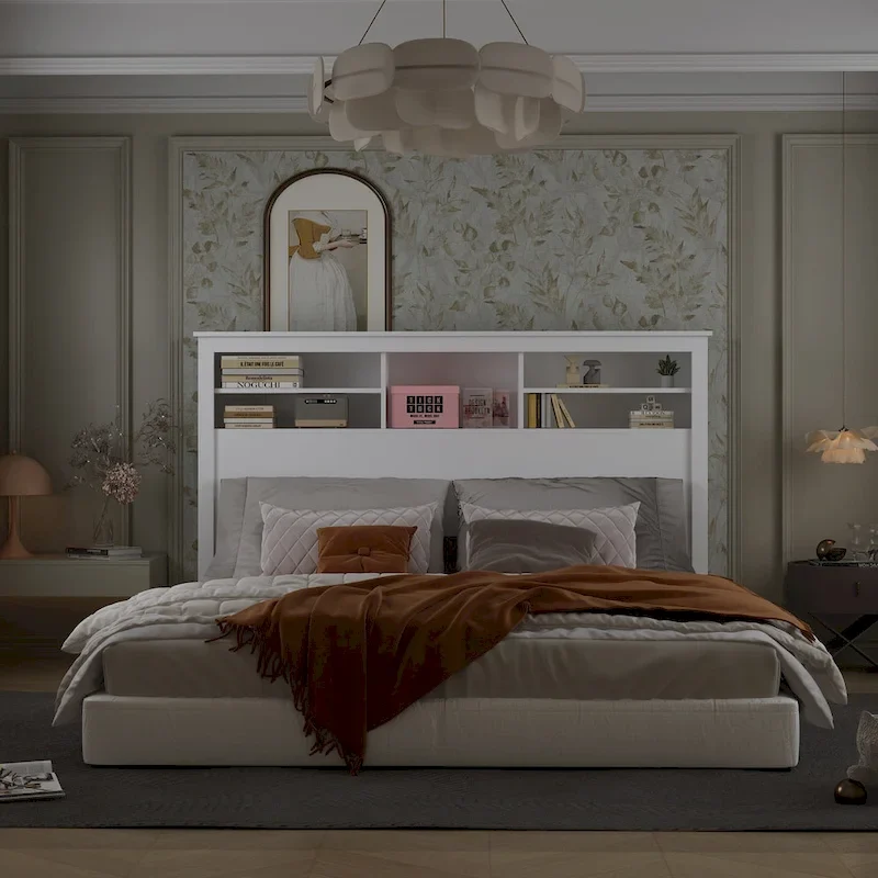 65W x 43H Bookcase Headboard With Light