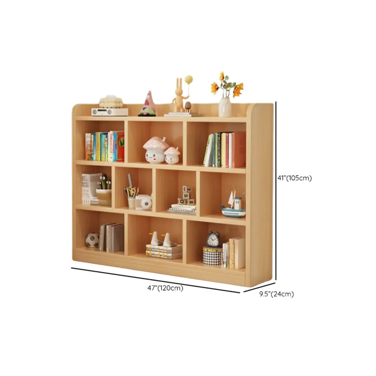 Natural Finish Durable Wooden 10-Cube Open Bookcase