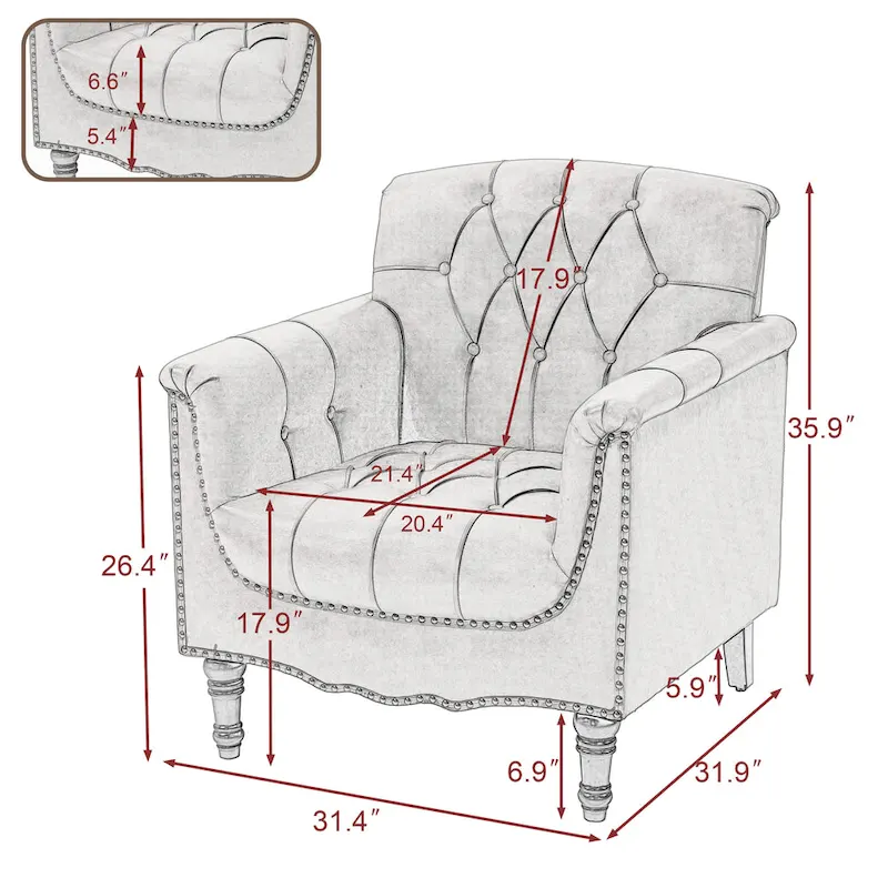 PU Leather Tufted Accent Chair with Nailhead Trim Armchair