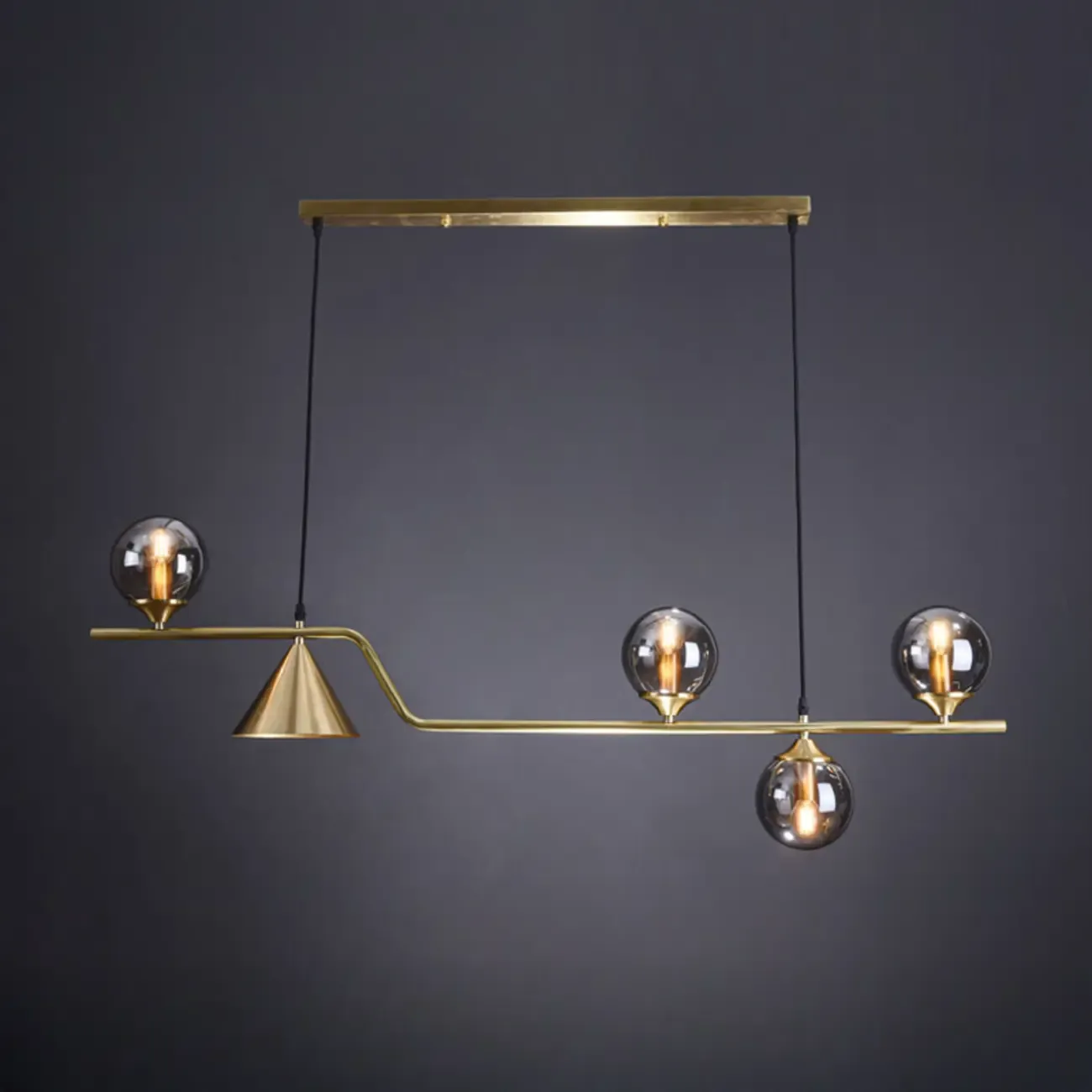 Dining Area Modern Brass Glass LED Island Pendant Light