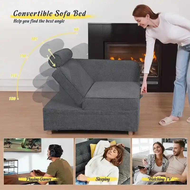 4 in 1 Multi-Function Folding Sofa Folding Bed Single Futon Couch Guest Bed with 2 Throw Pillows