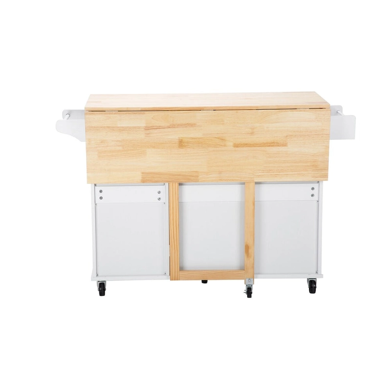 Mobile Kitchen Island & Kitchen Cart,With Extendable Rubber Wood Top and 3 Drawers - 53.93