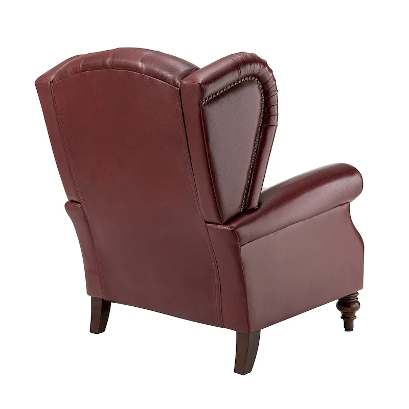 Brown Genuine Leather Wingback Armchair with Nailhead Trim, Set of 2, 1-Person