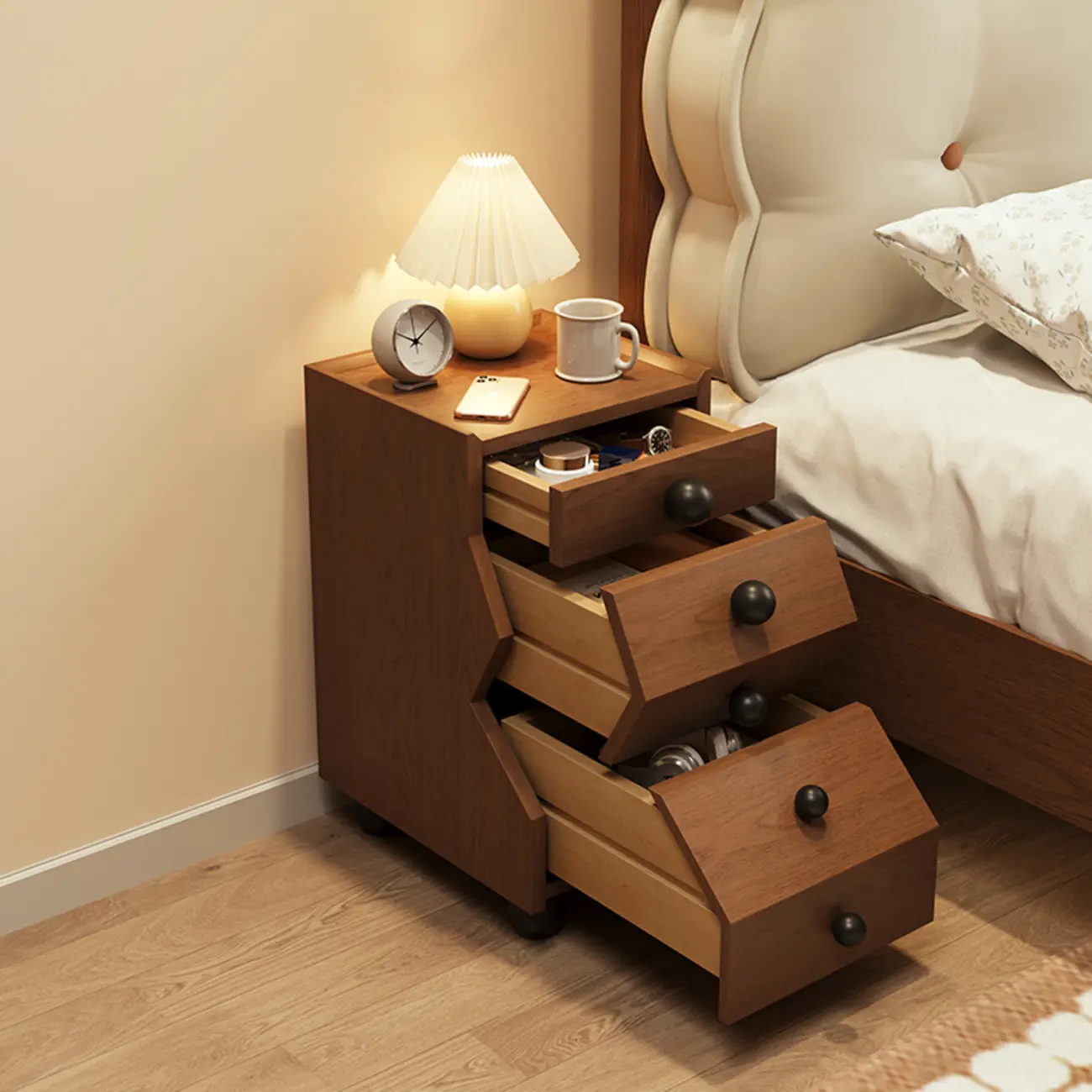 Modern Wood Top 3 Drawers Nightstand with Legs