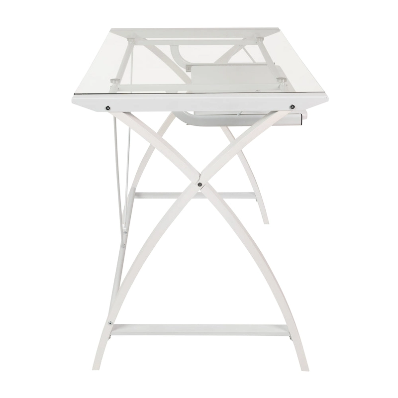 Modern Glass Top Computer Desk with Pull-out Keyboard Tray