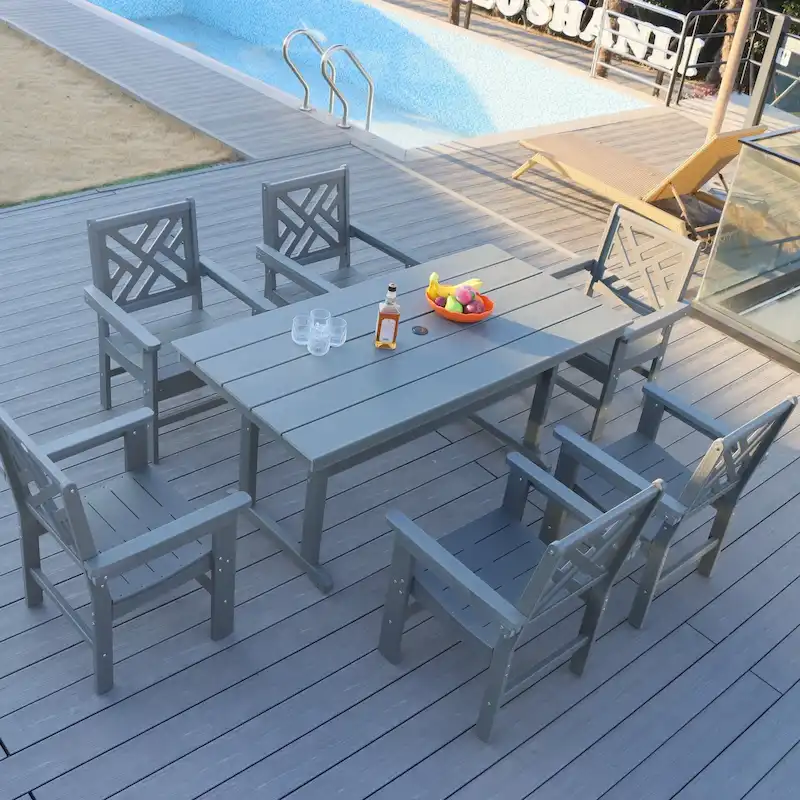 7 Piece Patio Outdoor Furniture Set, Garden Outdoor Dining Table Set with 6 Chairs, Dining Table with Umbrella Hole