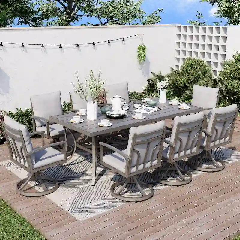 9-Piece Aluminum Patio Dining Set with 8 Swivel Dining Chairs and Washable Cushions
