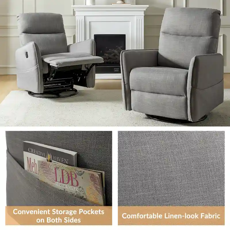 Curtis Rocker Swivel Recliner with Two Side Pockets by HULALA HOME