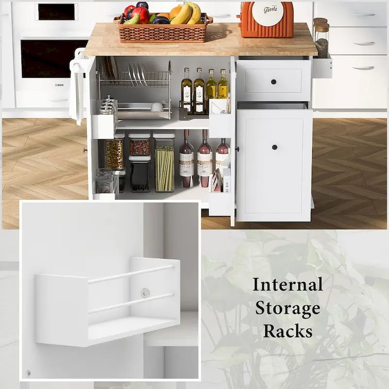 53.9 W Modern Versatile Kitchen Island with Drop Leaf and 3 Drawer Cabinets
