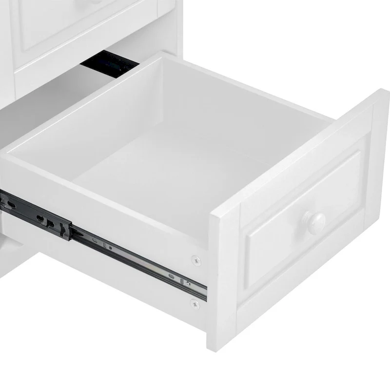Rubber Wood Desktop Kitchen Cart Featuring Five Drawers, Concealed Cabinet, Adjustable Shelves and Smooth Rolling Wheels