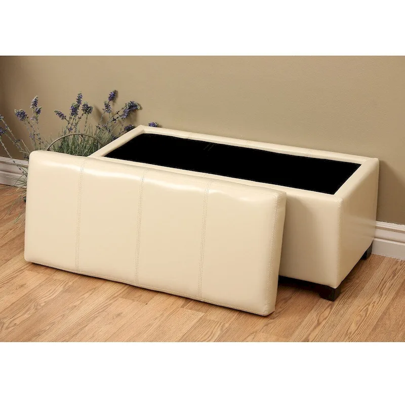 Ivory Off-White Faux Leather Storage Bench – 1-Seat, Large