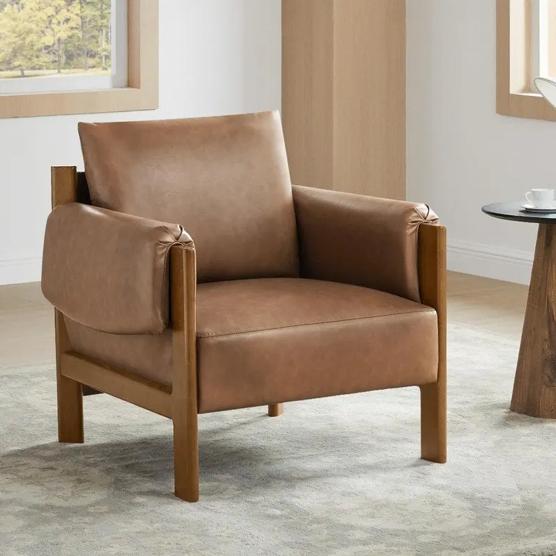 Mid-Century Modern Upholstered Accent Chair with Wooden Legs
