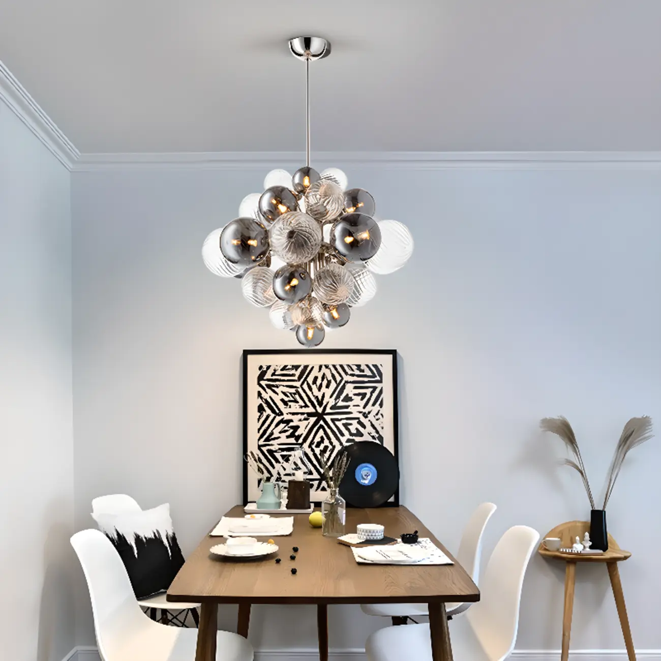 Contemporary Cluster Grey Globe Glass Chandelier