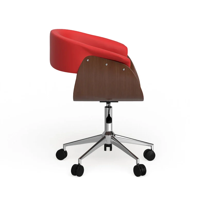 Faux Leather Office Chair with Chrome Base and Curved Wood Seat