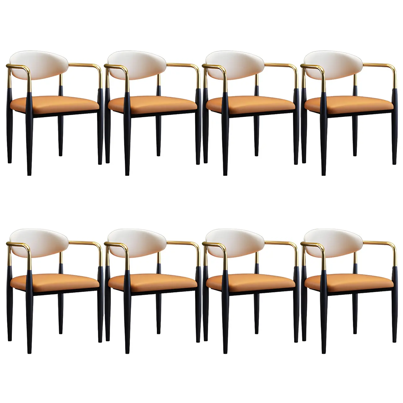 Curved Metal Legs Faux Leather Armrest Dining Chair