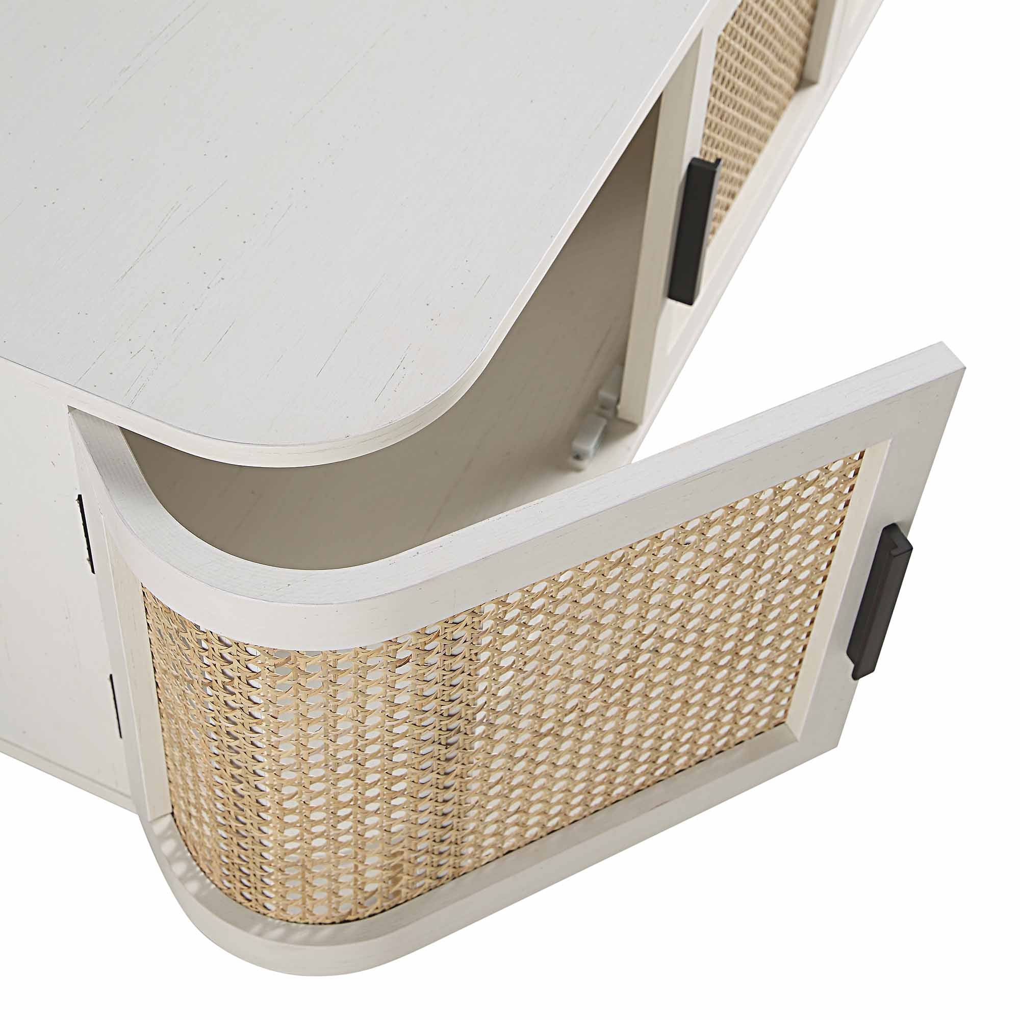 Curved Rattan 63 Wide TV Unit, White