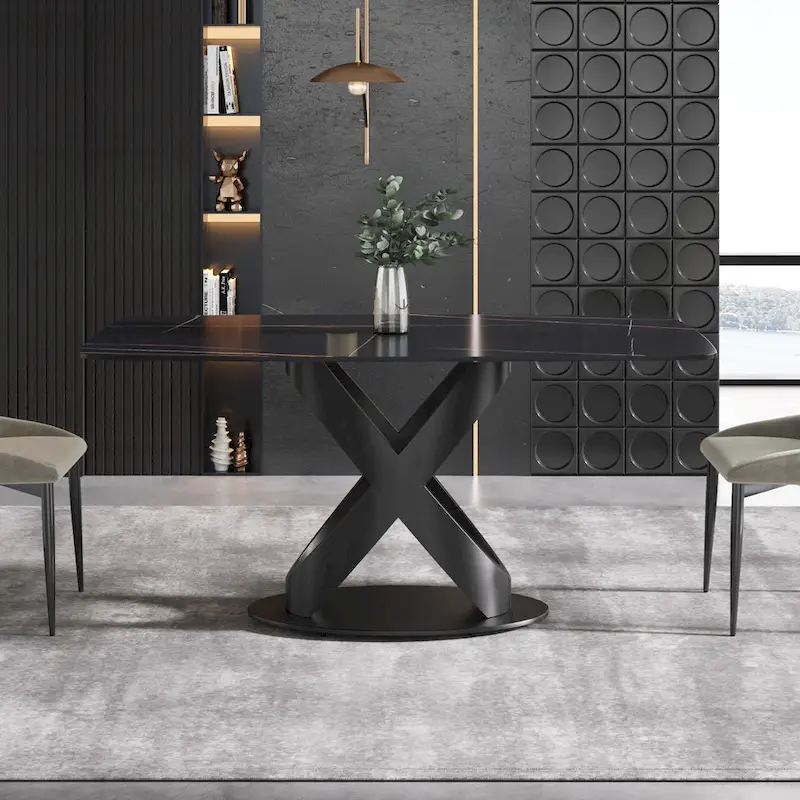 63 Modern Dining TableSintered Stone Tabletop with Black Base