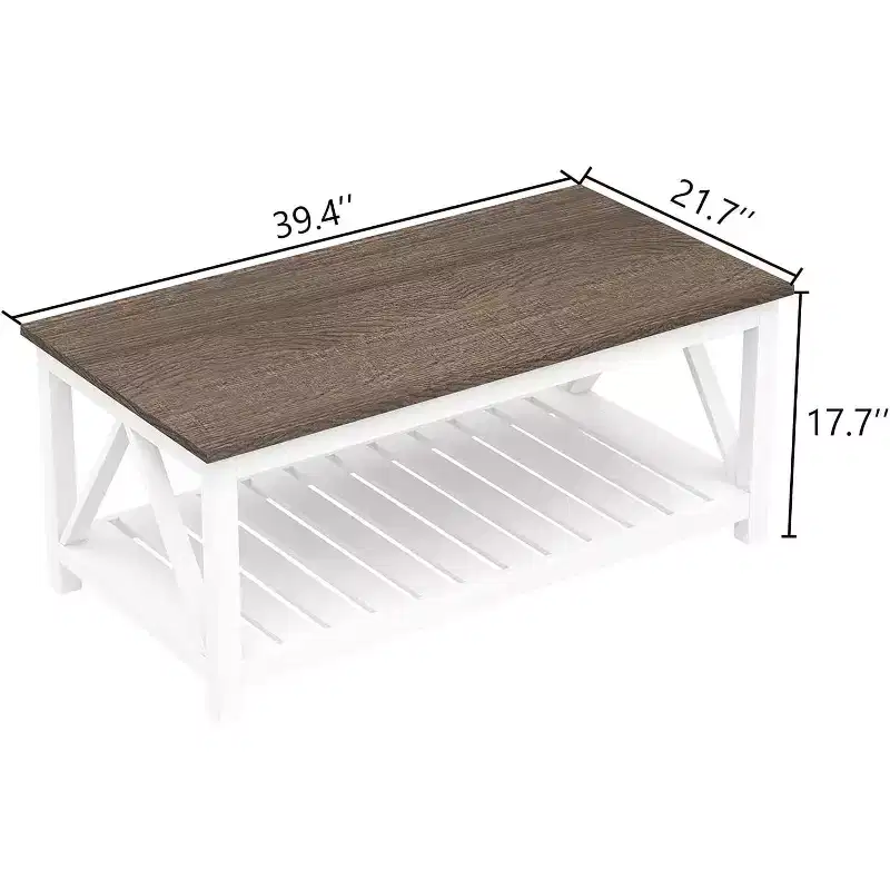 Summit Adventure 40 Farmhouse Coffee Table with Shelf - Rustic Vintage White Living Room Table