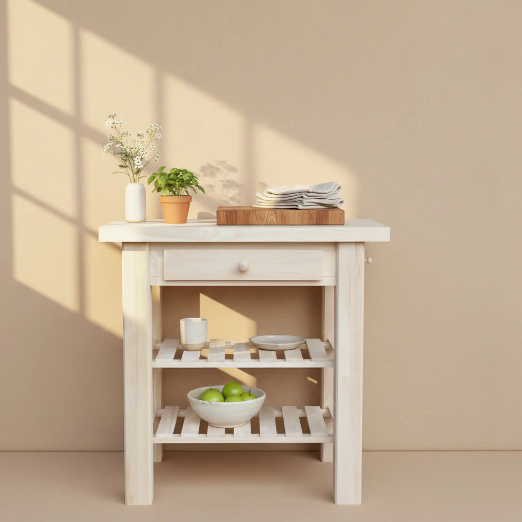 Heavenly Winds Unfinished Solid Parawood Kitchen Island