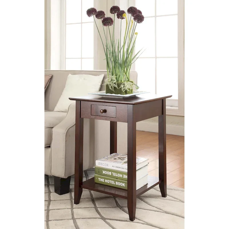 1-Drawer End Table with Bottom Shelf | Black / Espresso / Cherry / Grey / Driftwood / White | For 1