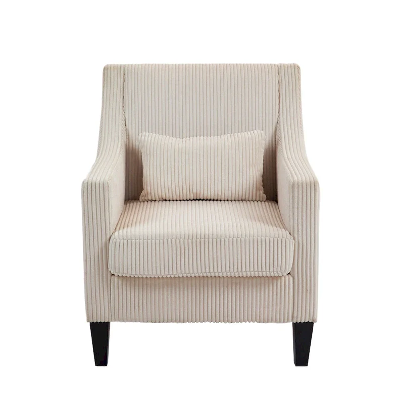 Beige Upholstered Accent Arm Chair with Scooped Arms and Rubber Wood Legs