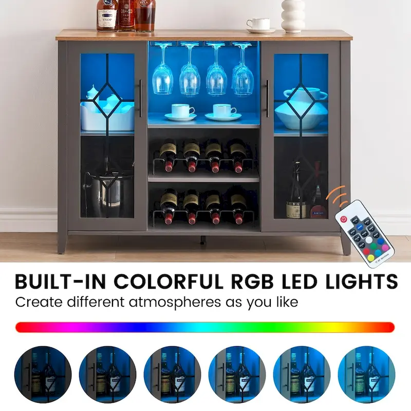 Wine Bar Cabinet with LED Light - 15.7D x 47.2W x 34.61H