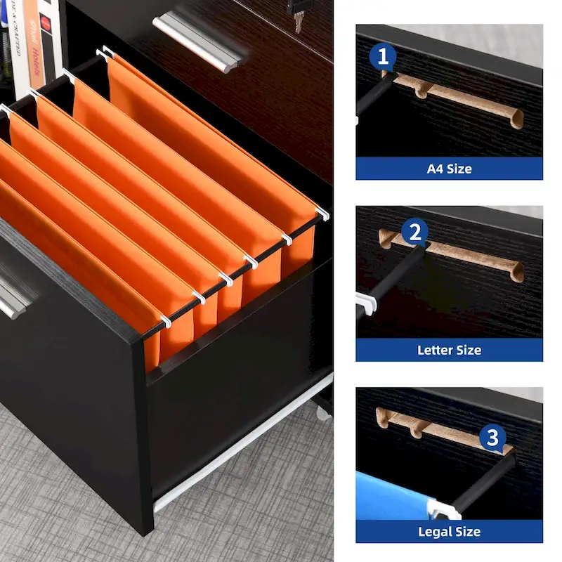 Brown Mobile Wood Lateral File Cabinet with Charging Station & Lock