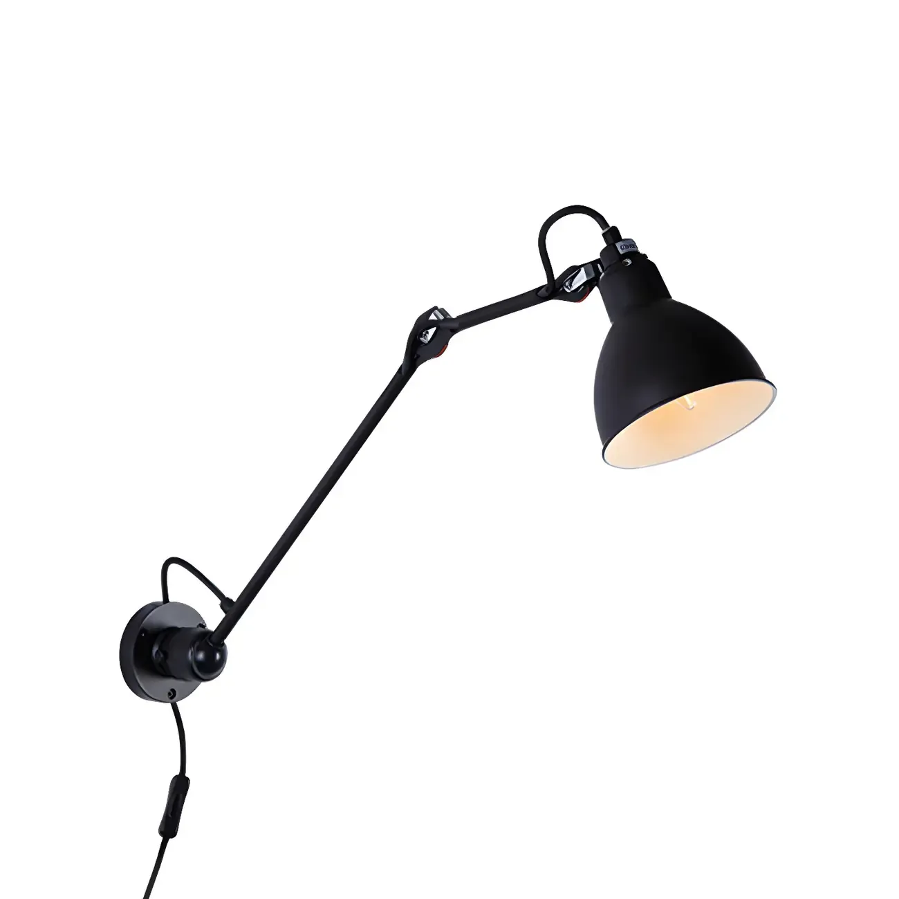 White Inner Shade Black Metal Swing Arm Wall Light