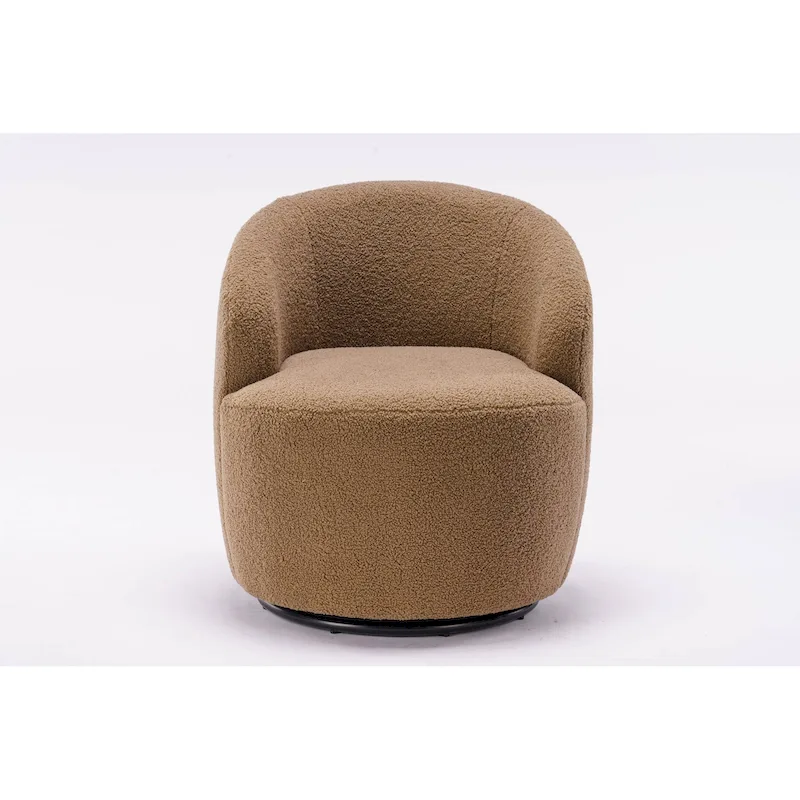 360° Swivel Barrel Accent Chair – Soft Teddy Fabric, Ergonomic Backrest