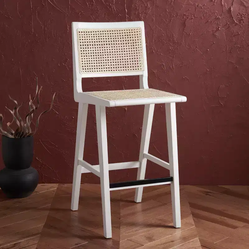 Hattie French Cane Barstool - SFV4140 - White/Natural - Safavieh Couture