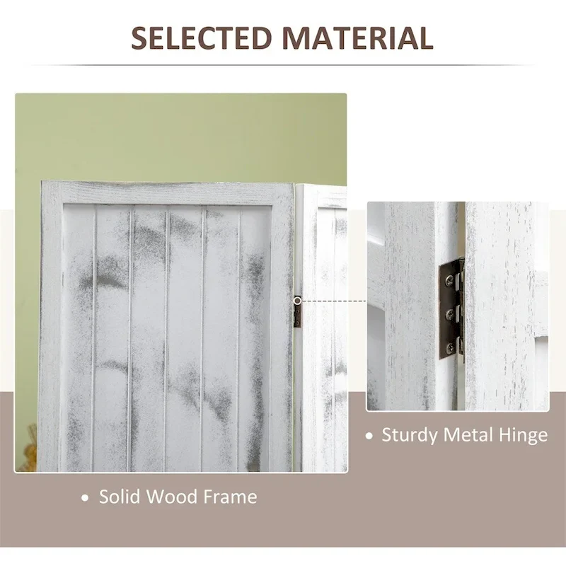 4 Panel Folding Wood Privacy Screen with Metal Hinges