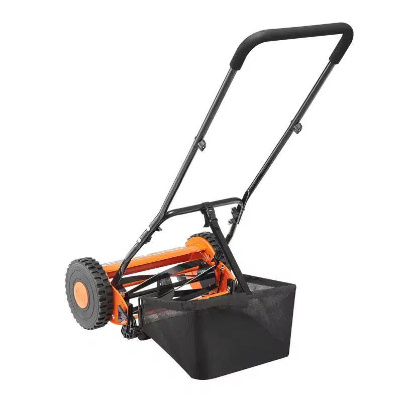 VEVOR Push Reel Lawn Mower 14 inch, 5 Blades Manual Push Mower No Motor, 0.6-1.75 in Adjustable Cutting Height, Orange&Black