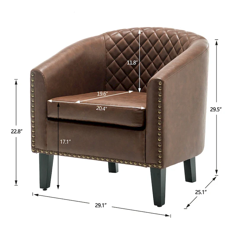 KINWELL 29  PU Faux Leather Club Armchair with Nailheads, Set of 2